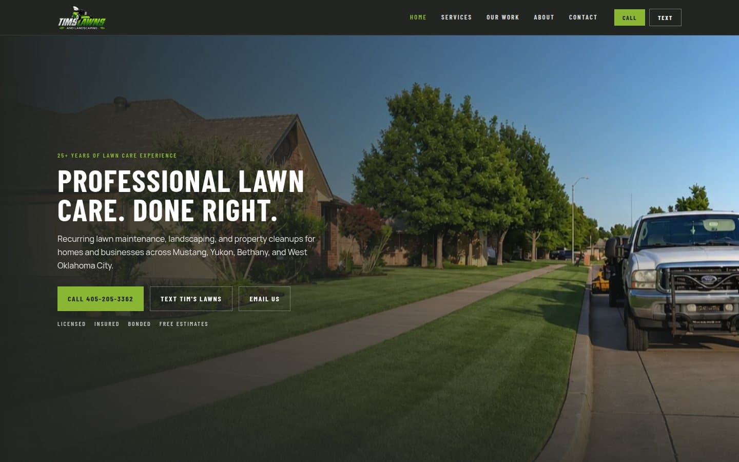 Homepage screenshot of Tim’s Lawns lawn care website
